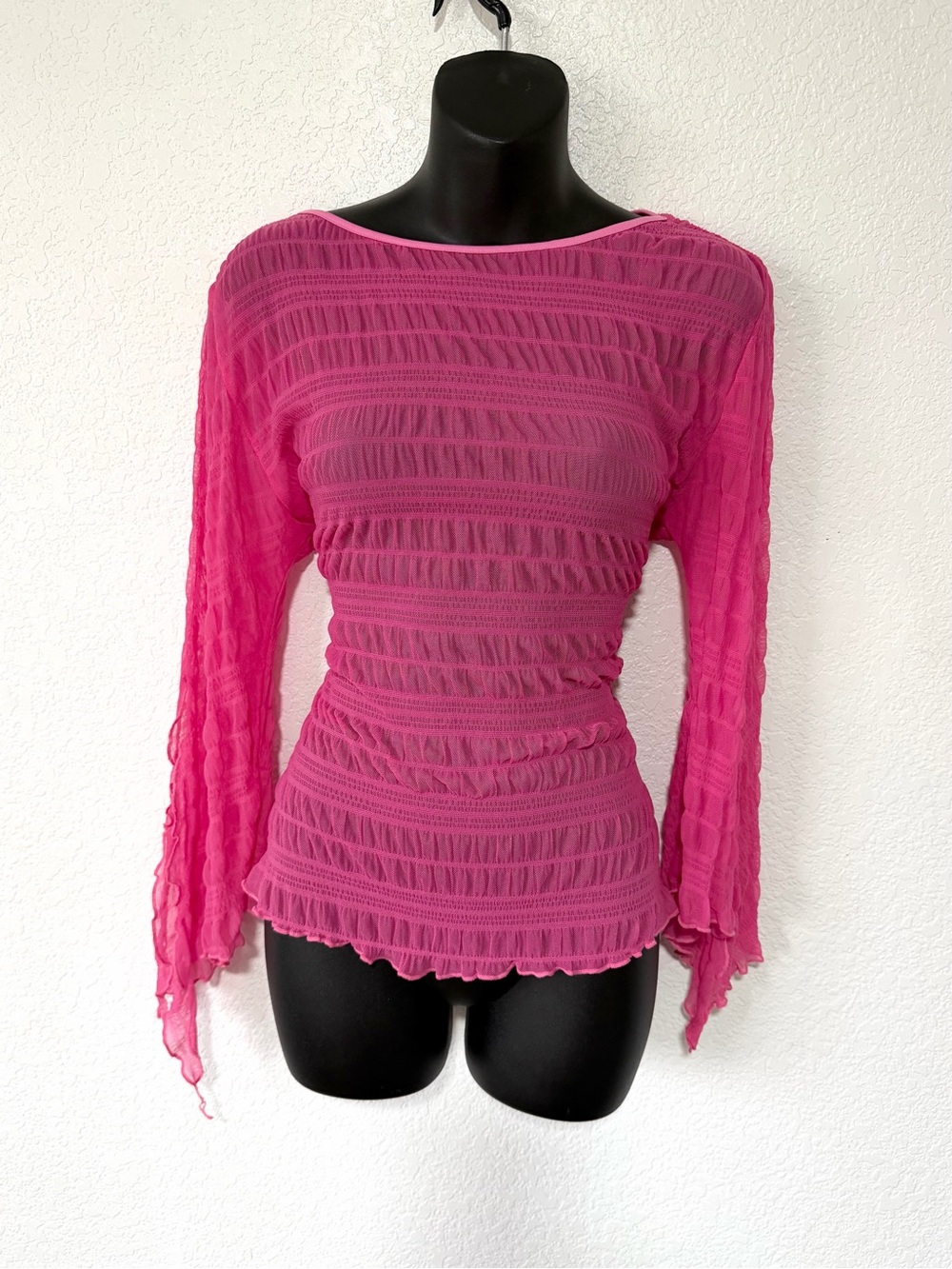 Y2K Fairycore Tall Girl Pink Mesh Textured Top ✨